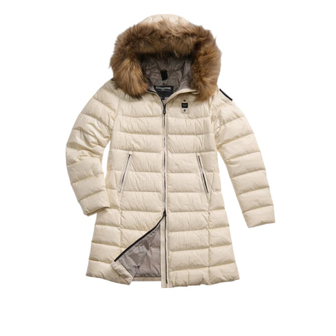 Piumino Donna Camelia lungo, con pelliccia rimovibile e patch log
